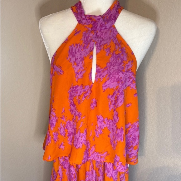 Vibrant Orange and Purple Halter Dress - Picture 2 of 8